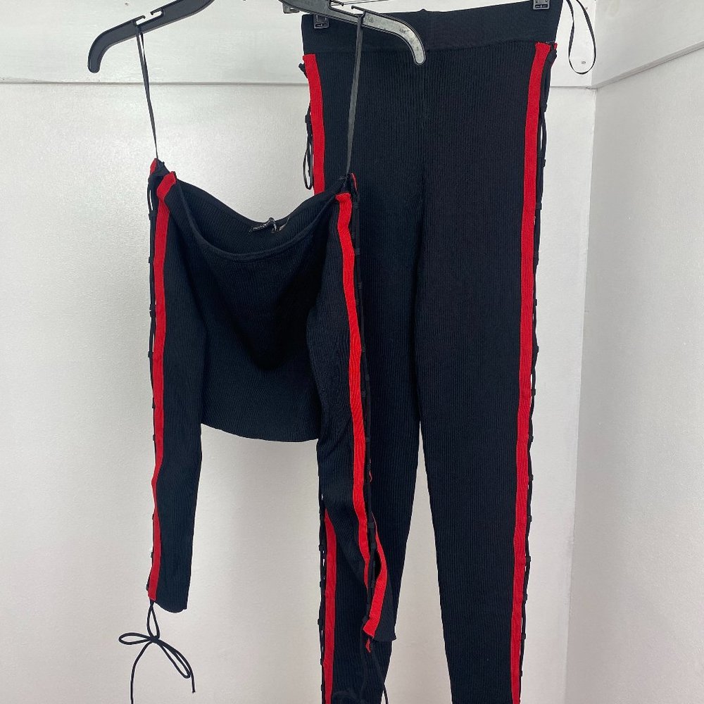 Black and red two piece pants set